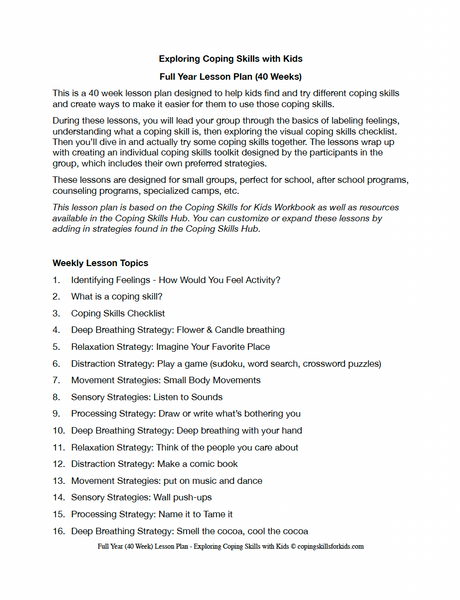 Exploring Coping Skills with Kids Full Year (40 Week) Lesson Plan
