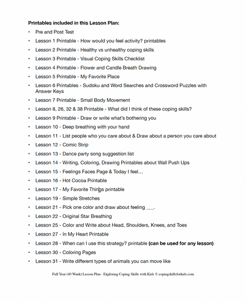 Exploring Coping Skills with Kids Full Year (40 Week) Lesson Plan